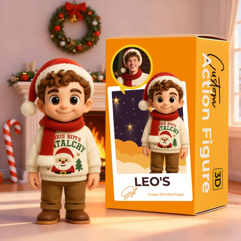 Personalized 3D Mini Figure Christmas Desk Figurine from Photo – Custom Holiday Gift