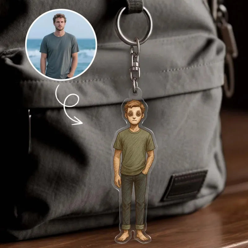 Personalized Photo Cartoon Style Button-Eye Figure Acrylic Keychain Custom Bag Charm Unique Keepsake Gift For Girlfriend