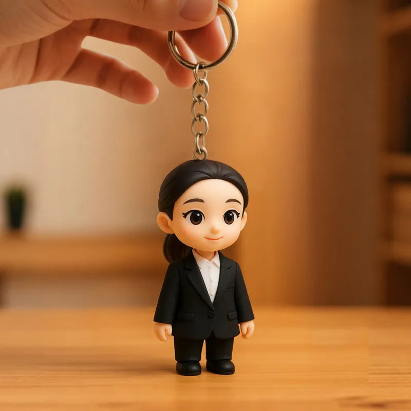 Personalized 3D Mini Figure Keychain from Photo – Custom Cartoon Character Keychain Gift