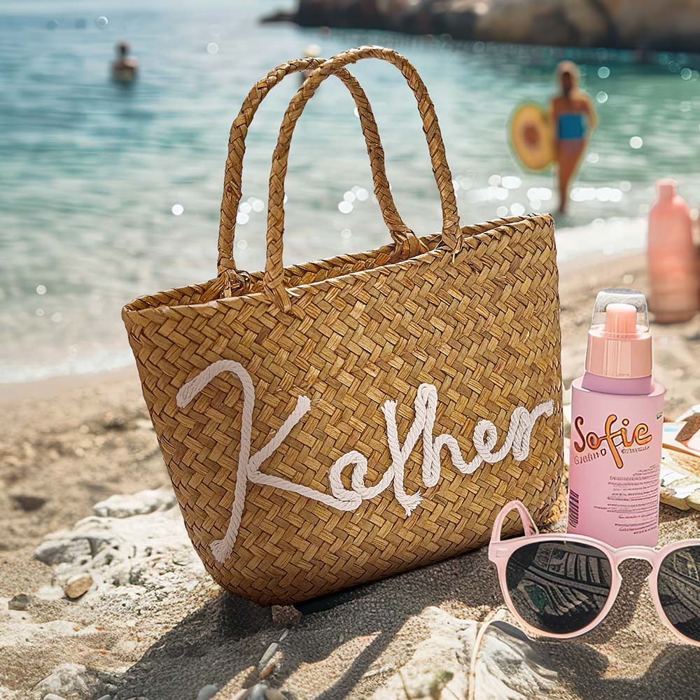 Personalized Handmade Straw Bucket Bag – Custom Name Boho Beach Travel Gift for Women
