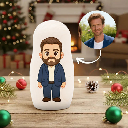 (Test) Personalized Family Portrait Nesting Doll with Box Custom Photo into Cartoon Style Preview Christmas Gift