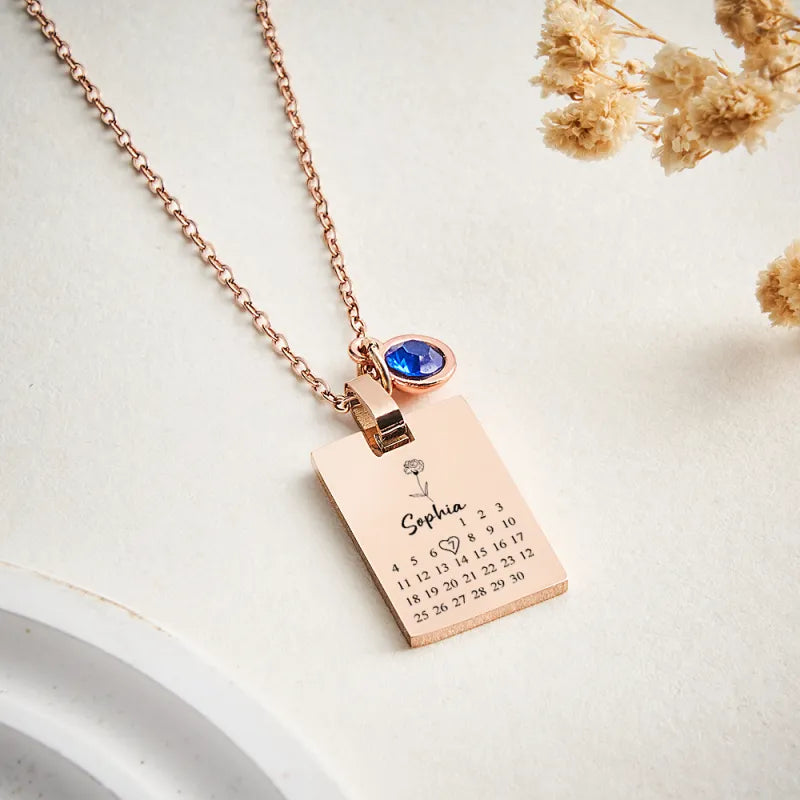 [Test sync] Custom Date & Birthstone Anniversary Necklace Personalized Calendar Necklace Birthday Gift for Her copy 1