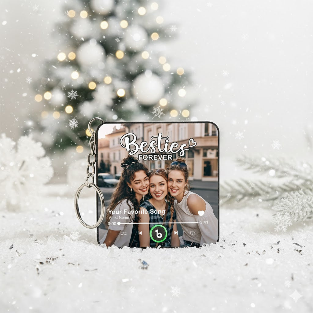 Personalized Photo Music Keychain Box – Custom Song Bag Charm Plays Music Gift for Friends