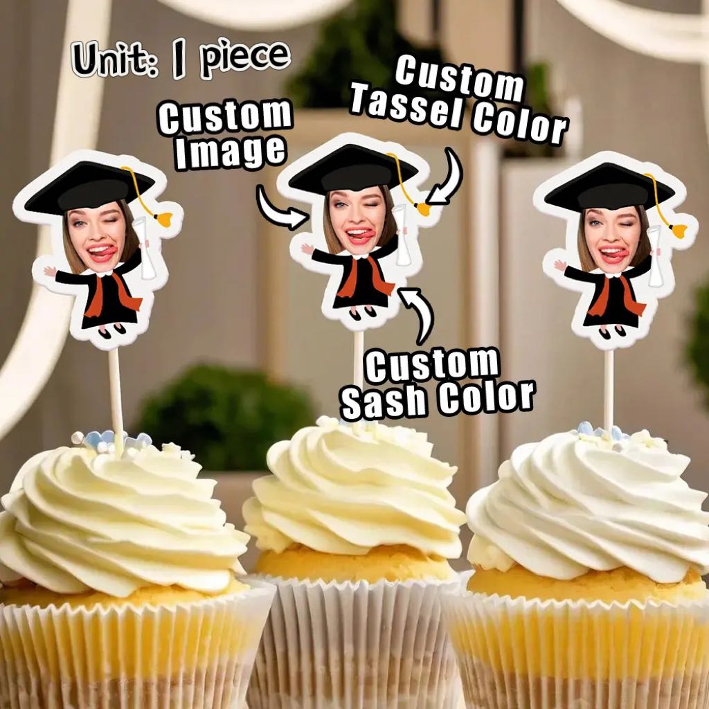 Personalized Graduation Cupcake Toppers – Custom Name Cake Decoration Party Favor Gift
