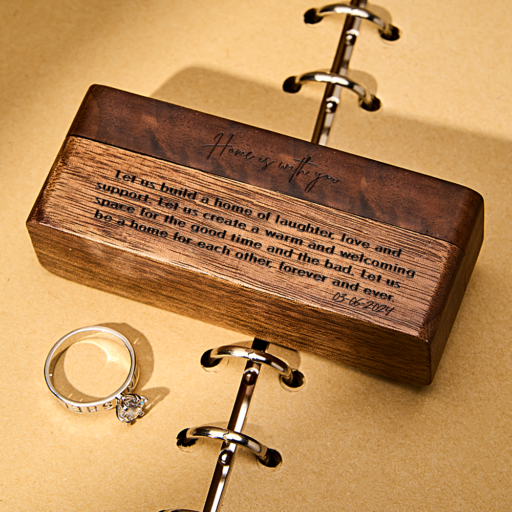 Personalized Engraved Wooden Ring Bearer Box – Custom Vow Wedding Proposal Gift for Couple