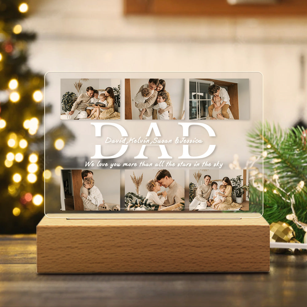 Personalized Dad LED Night Light – Custom 6 Photos & Text Acrylic Lamp, Father's Day Gift