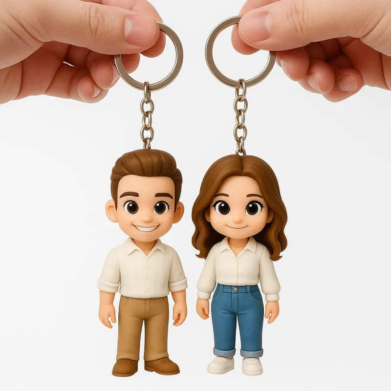 Personalized 3D Mini Figure Keychain from Photo – Custom Cartoon Character Keychain Gift