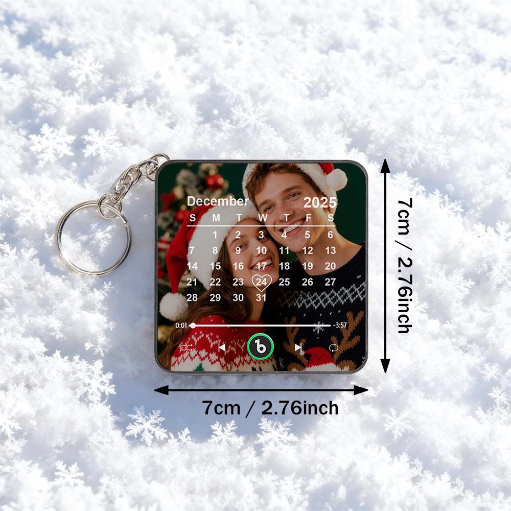 Personalized Photo Calendar Music Keychain Box – Custom Song Bag Charm Plays Music Gift for Her