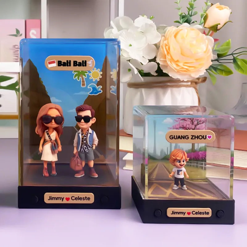 Personalized 3D Mini Figure with Acrylic Box from Photo – Custom Background Toy Figurine Gift