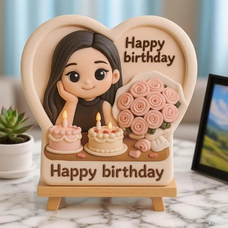 Personalized 3D Mini Figurine with Wooden Base – Custom Photo Home Decor Wedding Birthday Gift