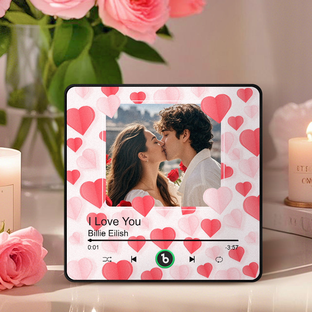 Personalized Photo Music Fridge Magnet Colorful Frame with Hearts – Custom Song Valentine Gift