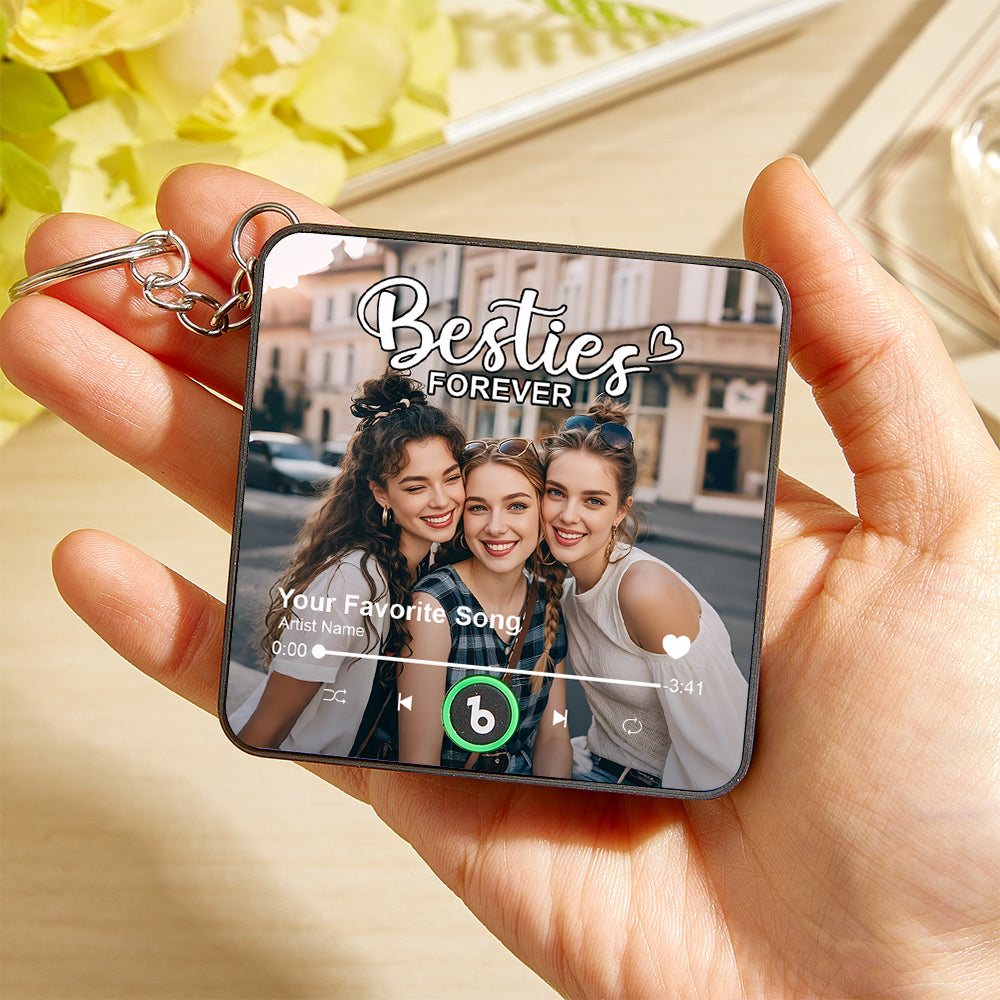 Personalized Photo Music Keychain Box – Custom Song Bag Charm Plays Music Gift for Friends