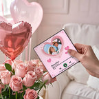 Personalized Photo Music Fridge Magnet Framed with Pink Hearts – Custom Song Valentine Gift