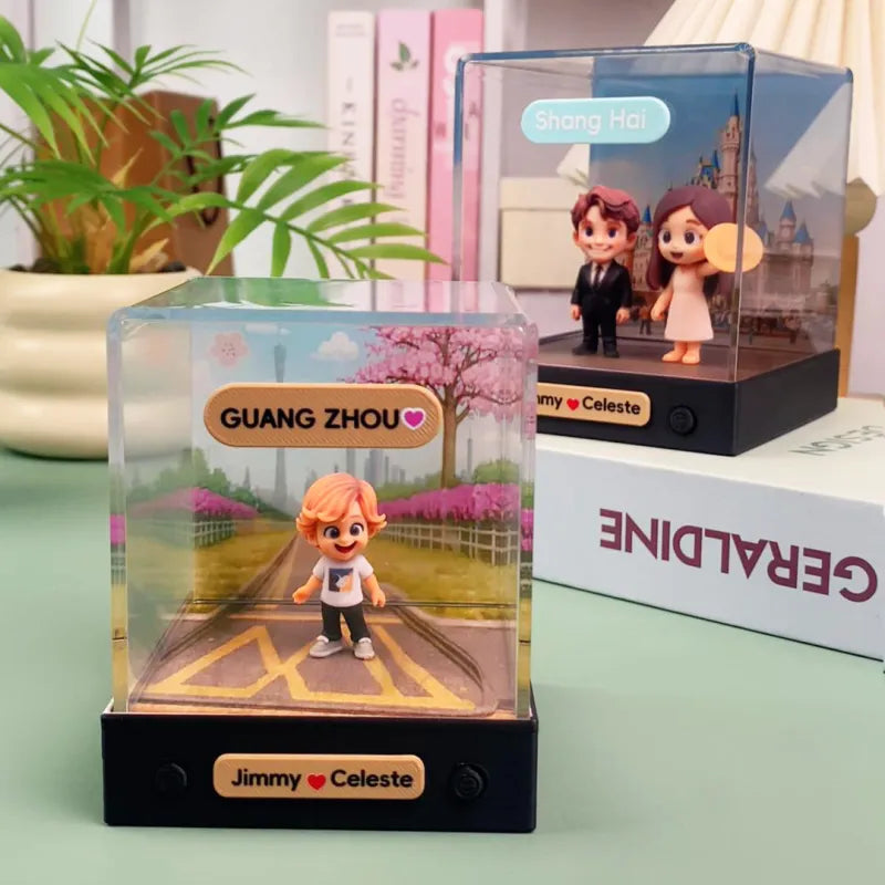 Personalized 3D Mini Figure with Acrylic Box from Photo – Custom Background Toy Figurine Gift
