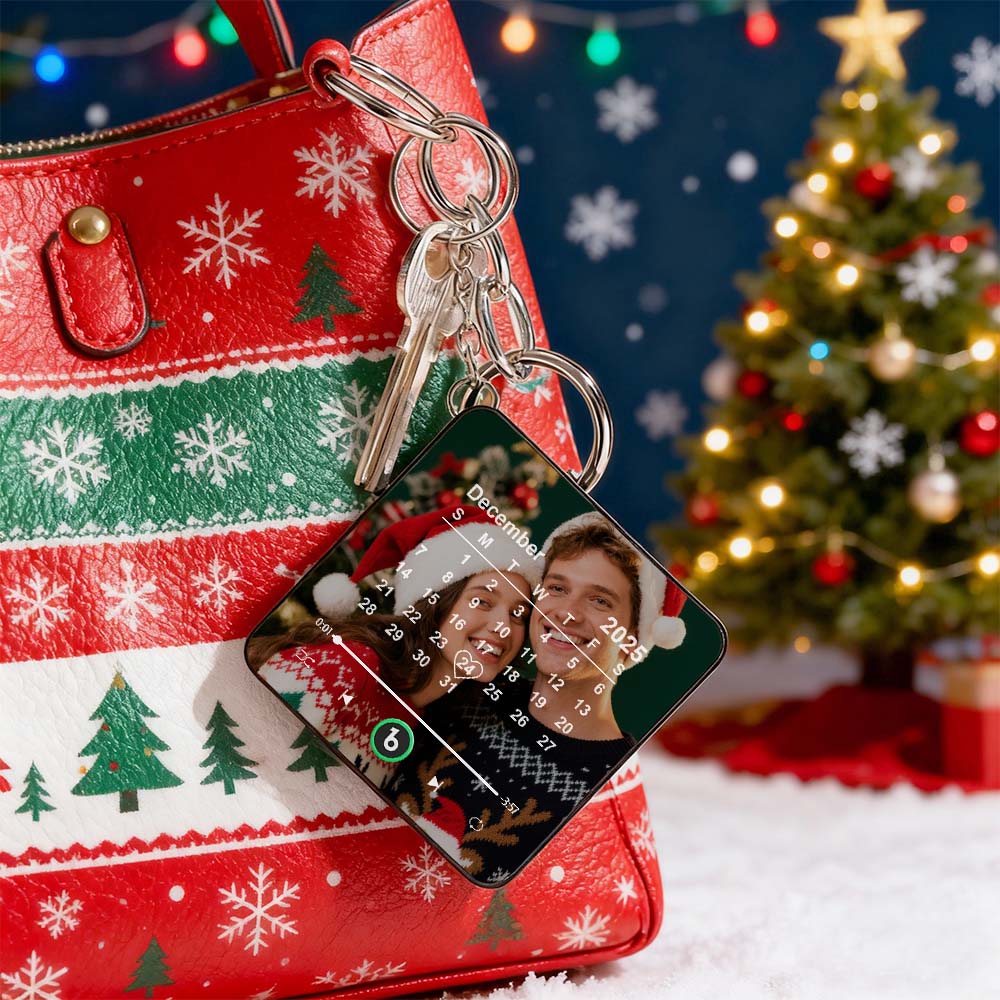 Personalized Photo Calendar Music Keychain Box – Custom Song Bag Charm Plays Music Gift for Her