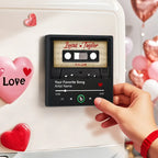 Personalized Retro Black Cassette Tape Music Fridge Magnet Framed – Custom Names Valentine Gift