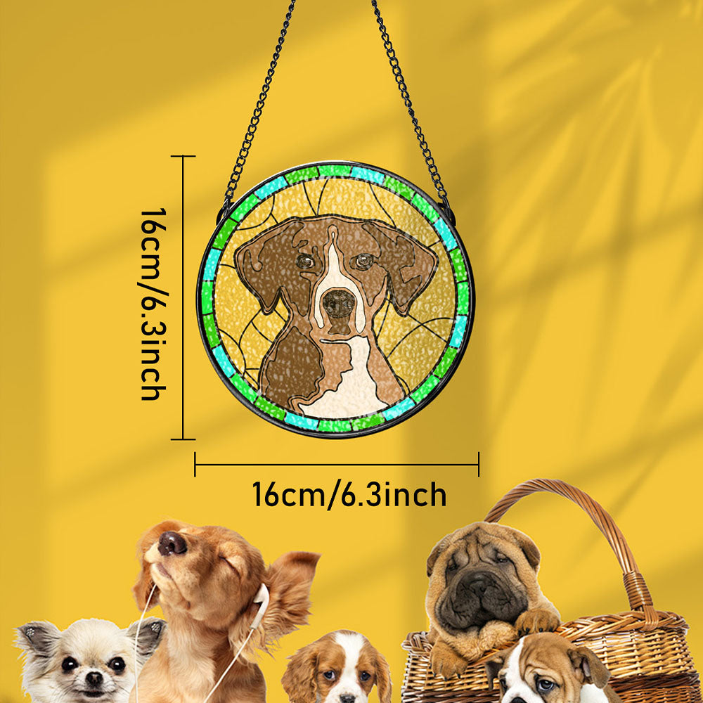 Personalized Pet Portrait Stained Glass Suncatcher – Custom Memorial Gift for Pet Lovers