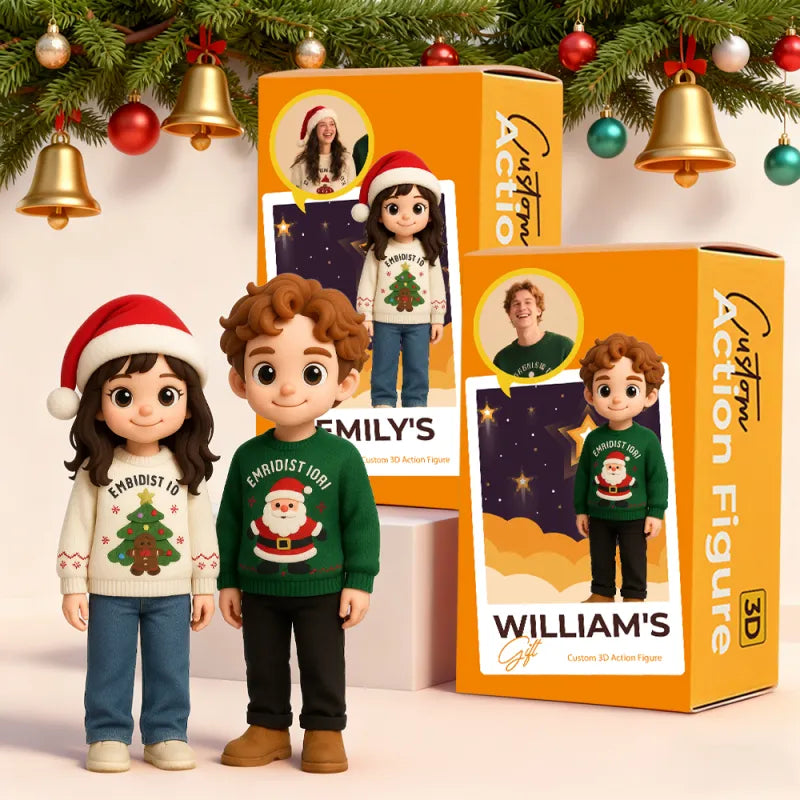 Personalized 3D Mini Figure Christmas Desk Figurine from Photo – Custom Holiday Gift