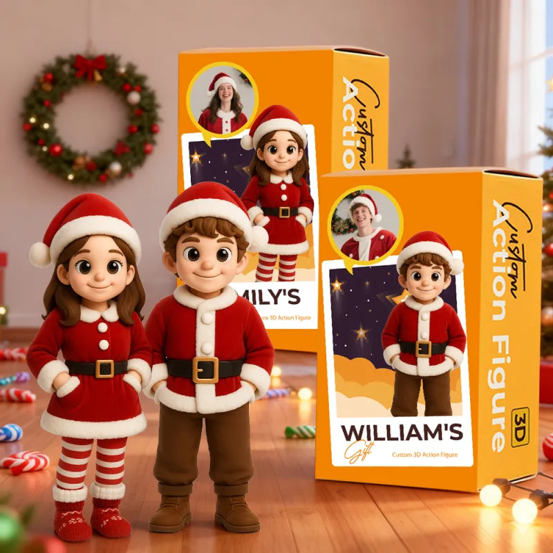 Personalized 3D Mini Figure Christmas Desk Figurine from Photo – Custom Holiday Gift