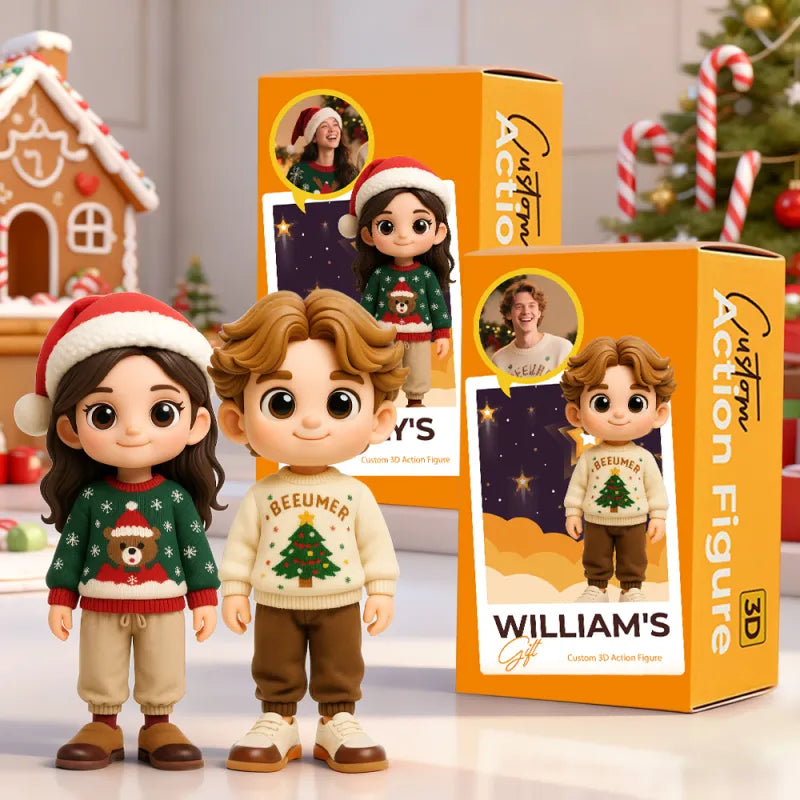 Personalized 3D Mini Figure Christmas Desk Figurine from Photo – Custom Holiday Gift