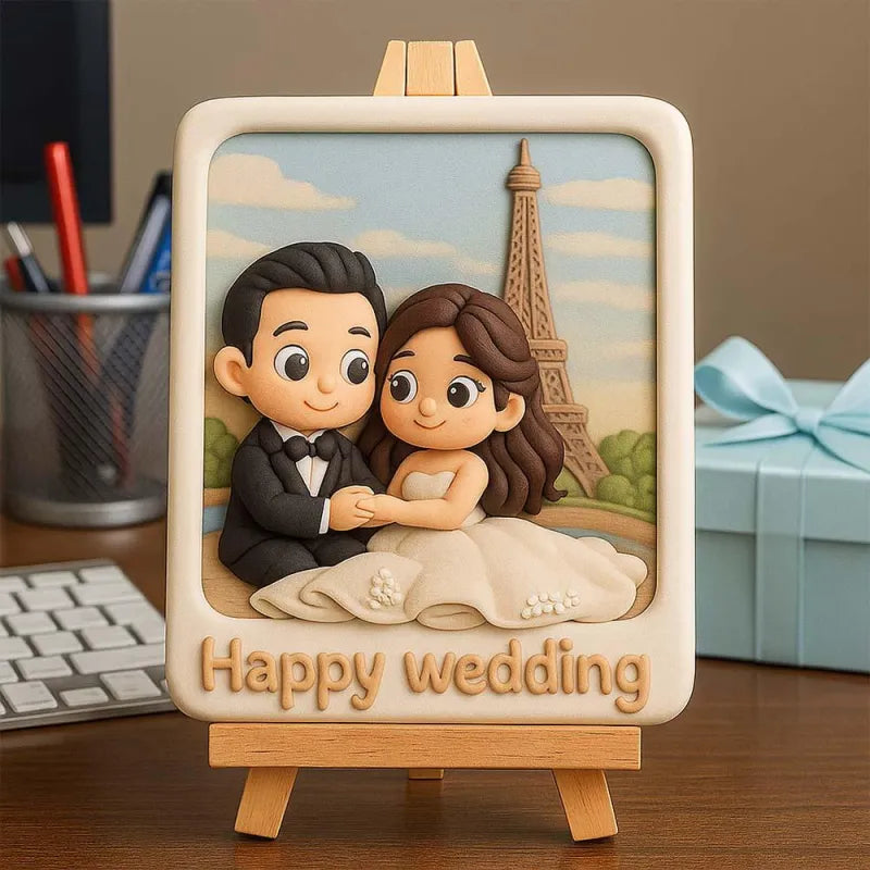 Personalized 3D Mini Figurine with Wooden Base – Custom Photo Home Decor Wedding Birthday Gift
