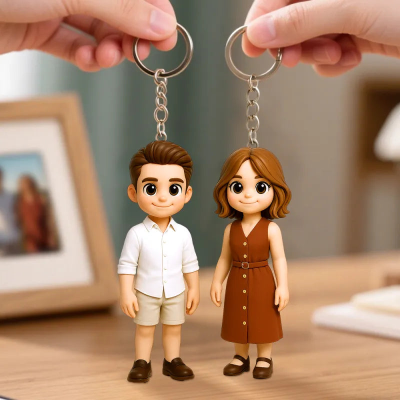 Personalized 3D Mini Figure Keychain from Photo – Custom Cartoon Character Keychain Gift