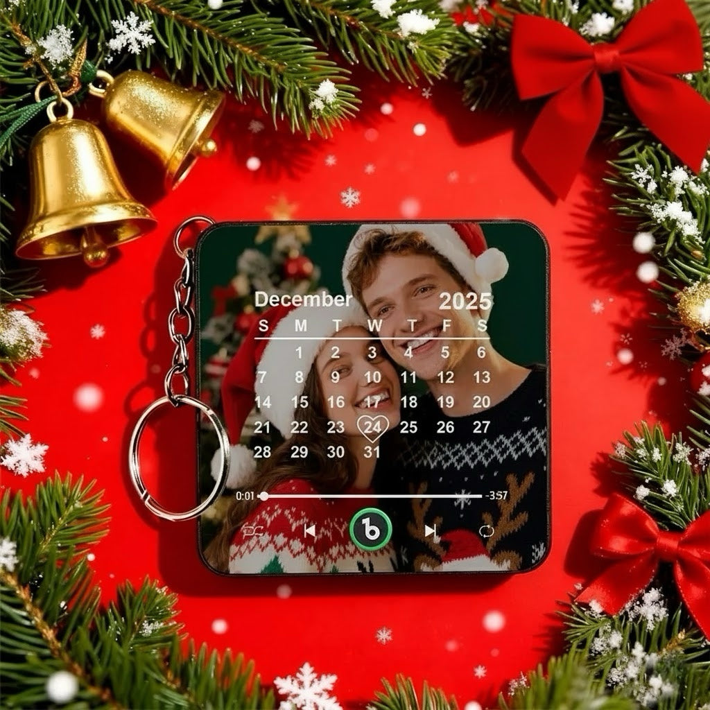 Personalized Photo Calendar Music Keychain Box – Custom Song Bag Charm Plays Music Gift for Her