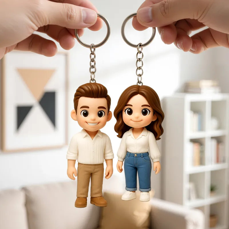 Personalized 3D Mini Figure Keychain from Photo – Custom Cartoon Character Keychain Gift