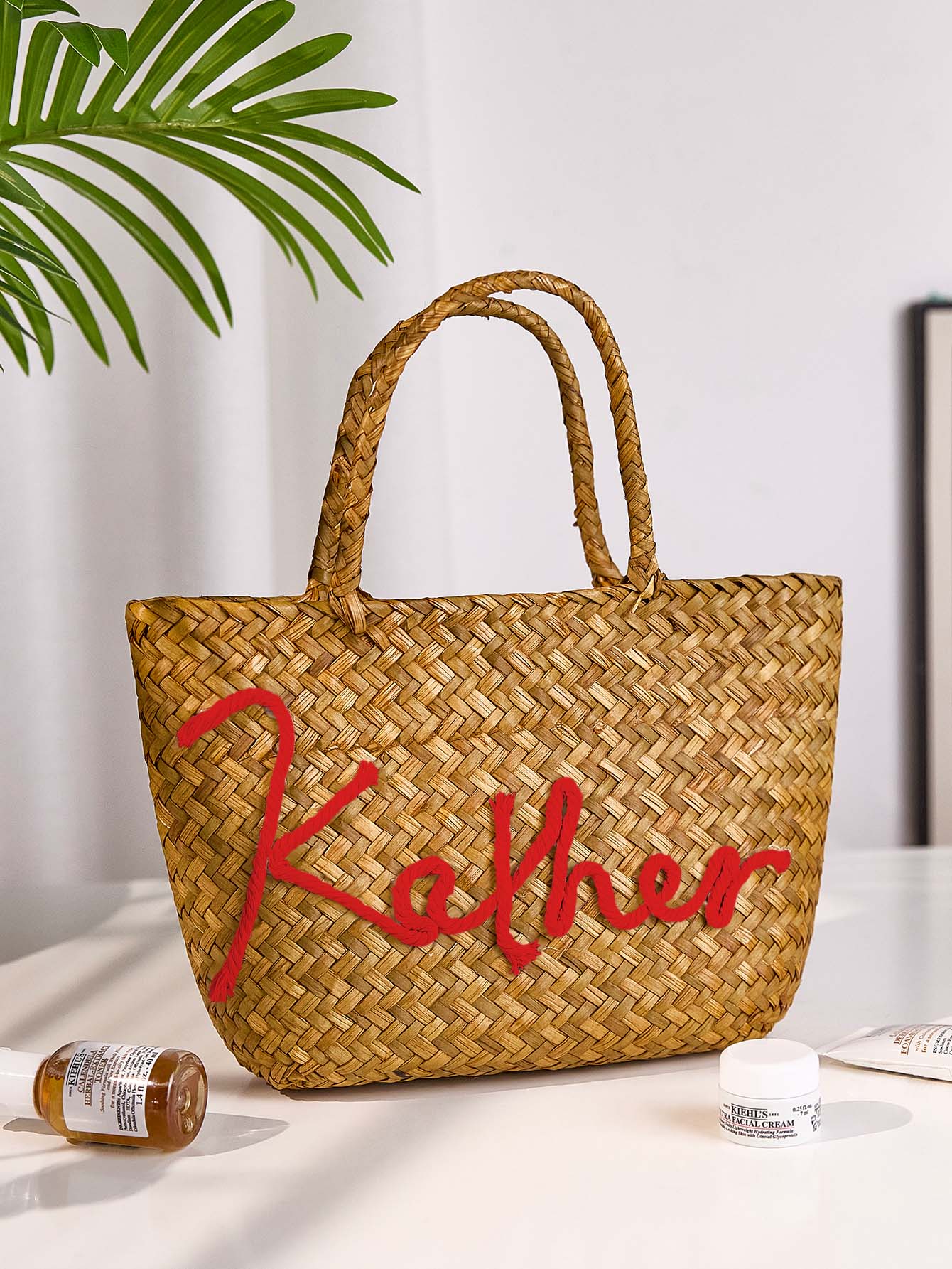 Personalized Handmade Straw Bucket Bag – Custom Name Boho Beach Travel Gift for Women
