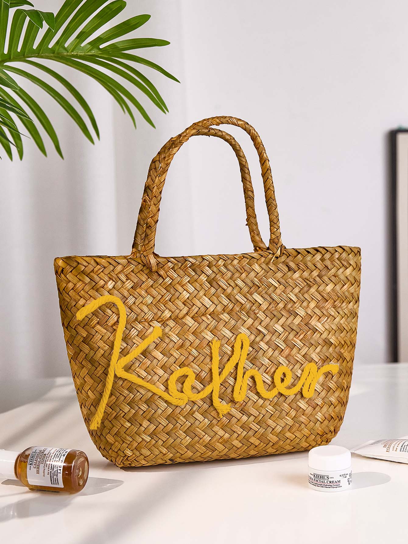Personalized Handmade Straw Bucket Bag – Custom Name Boho Beach Travel Gift for Women