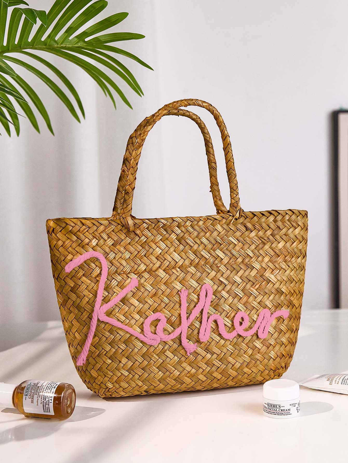Personalized Handmade Straw Bucket Bag – Custom Name Boho Beach Travel Gift for Women