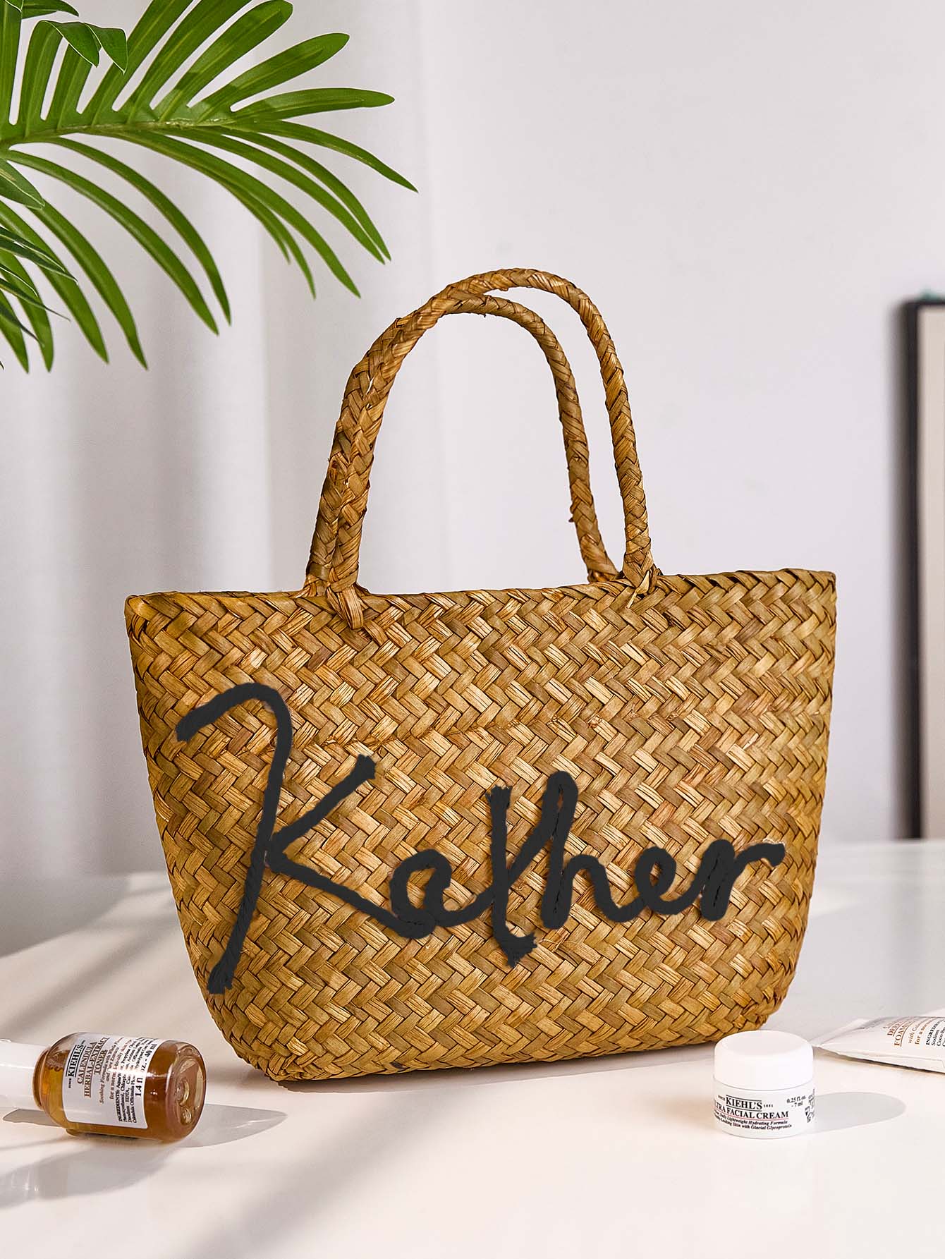 Personalized Handmade Straw Bucket Bag – Custom Name Boho Beach Travel Gift for Women