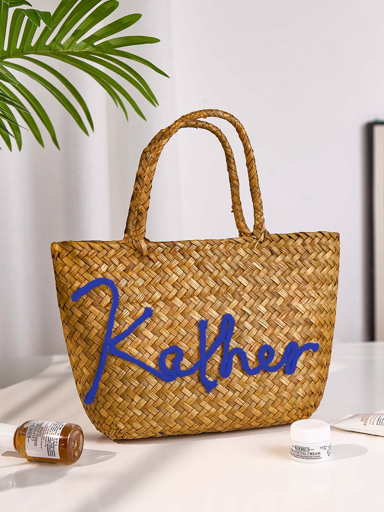 Personalized Handmade Straw Bucket Bag – Custom Name Boho Beach Travel Gift for Women