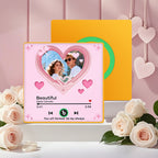 Personalized Photo Music Fridge Magnet Framed with Pink Hearts – Custom Song Valentine Gift