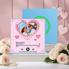 Personalized Photo Music Fridge Magnet Framed with Pink Hearts – Custom Song Valentine Gift