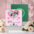 Personalized Photo Music Fridge Magnet Framed with Pink Hearts – Custom Song Valentine Gift
