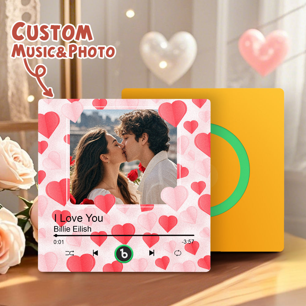 Personalized Photo Music Fridge Magnet with Hearts – Custom Song Valentine's Day Gift