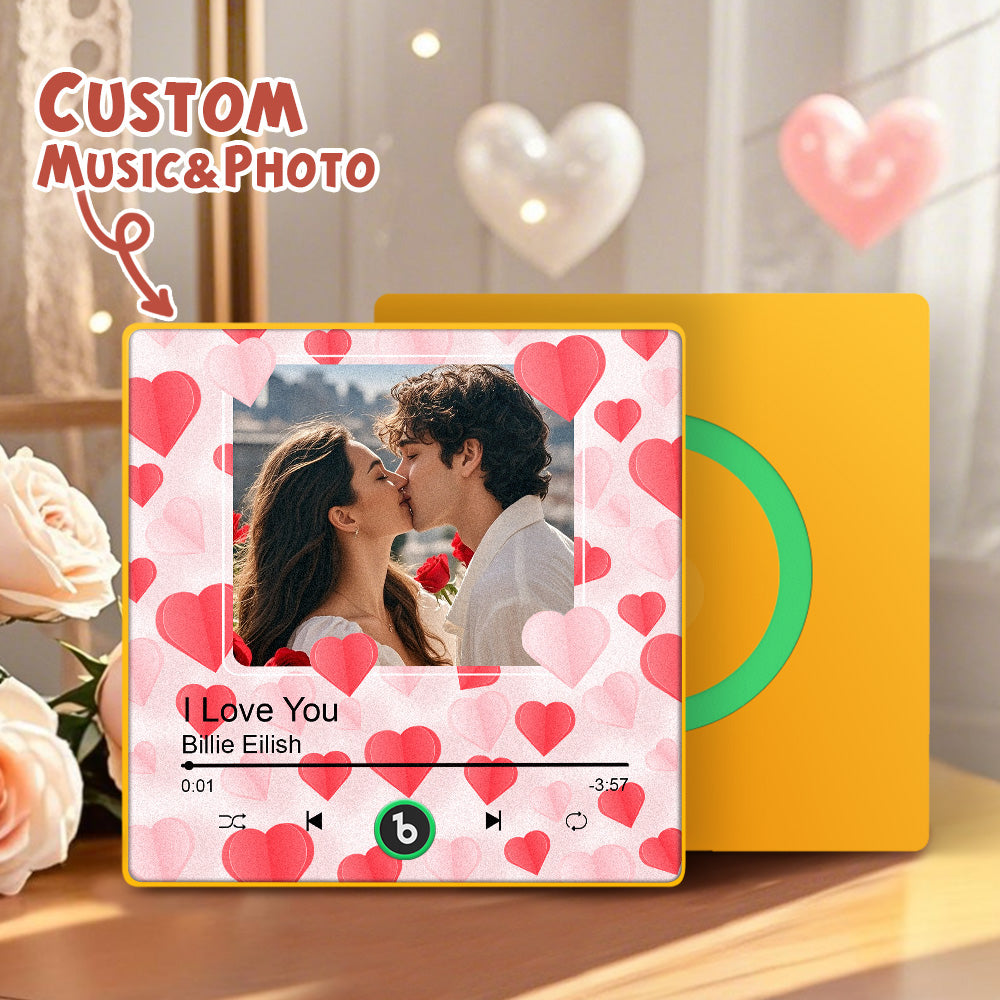 Personalized Photo Music Fridge Magnet Colorful Frame with Hearts – Custom Song Valentine Gift