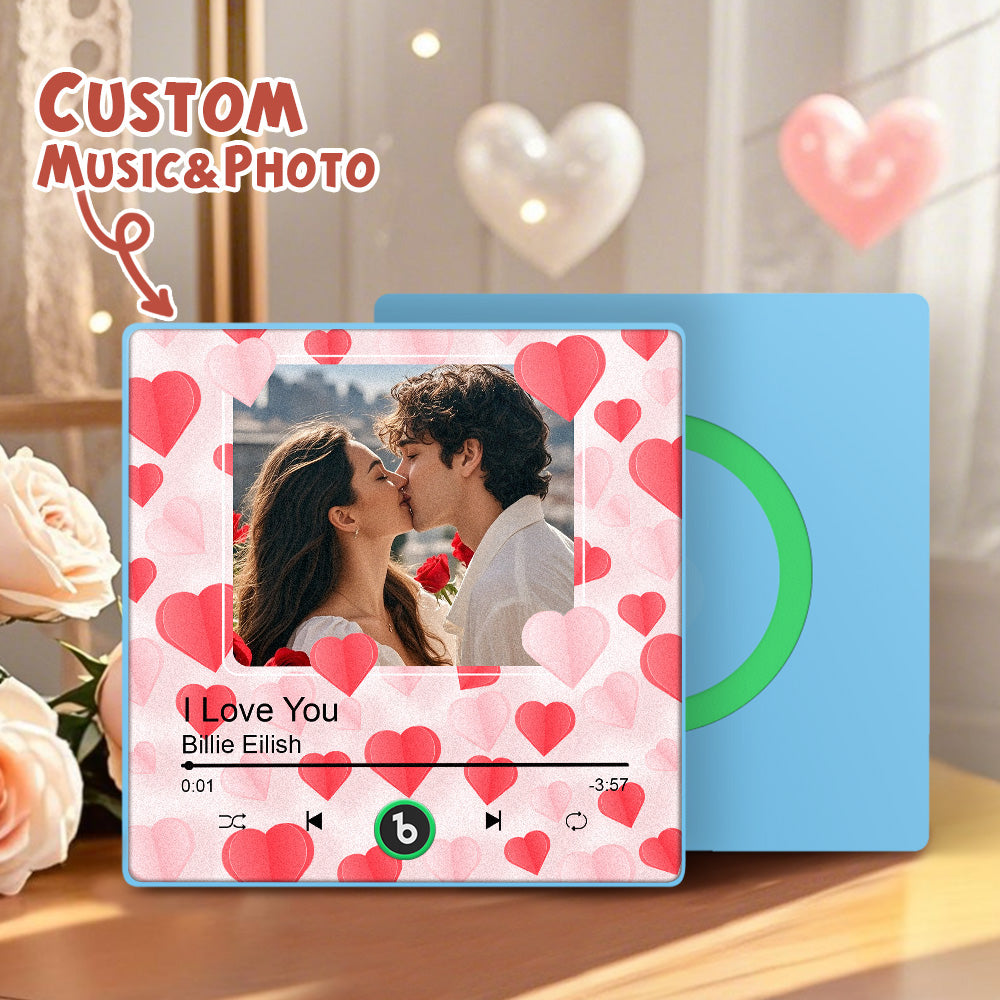 Personalized Photo Music Fridge Magnet Colorful Frame with Hearts – Custom Song Valentine Gift