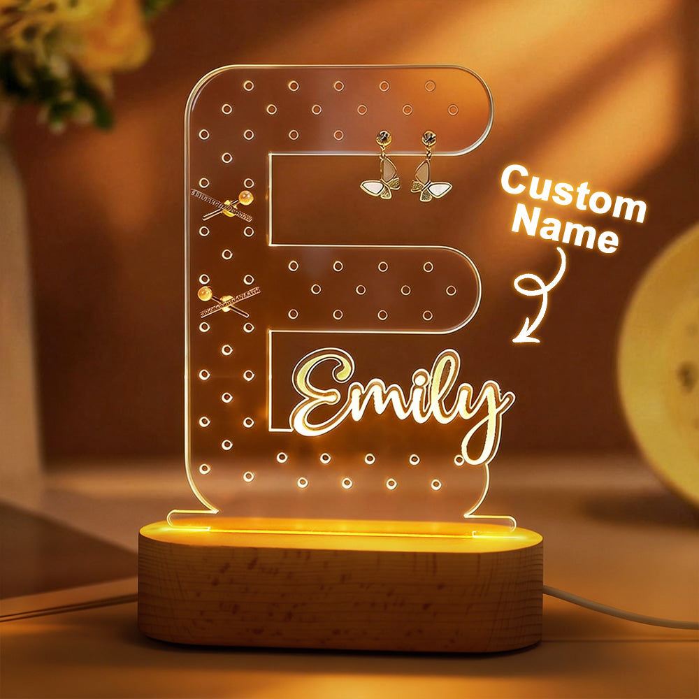 Personalized Name Earring Holder Night Light Birthday Gift for Her Custom Earring Display Acrylic Jewelry Organizer Gift for Mom