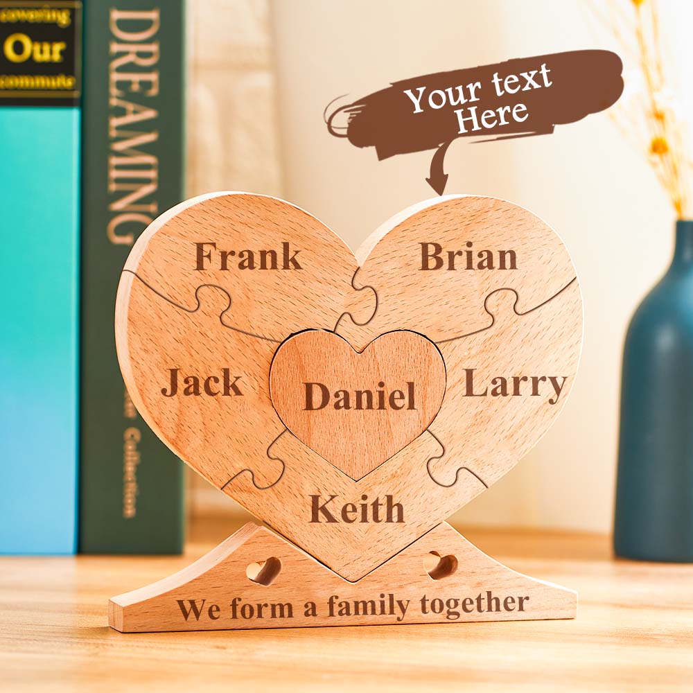Personalized Engraved Wooden Heart Puzzle – Custom Family Name Home Decor Ornament Gift