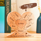 Personalized Engraved Wooden Heart Puzzle – Custom Family Name Home Decor Ornament Gift