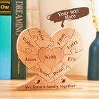 Personalized Engraved Wooden Heart Puzzle – Custom Family Name Home Decor Ornament Gift