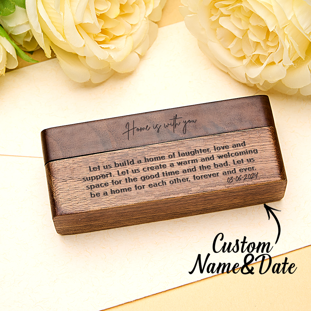 Personalized Engraved Wooden Ring Bearer Box – Custom Vow Wedding Proposal Gift for Couple