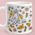 Personalized Engraved Mother's Day Mug – Custom Names Hand in Hand Floral Ceramic Cup