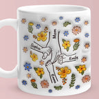 Personalized Engraved Mother's Day Mug – Custom Names Hand in Hand Floral Ceramic Cup