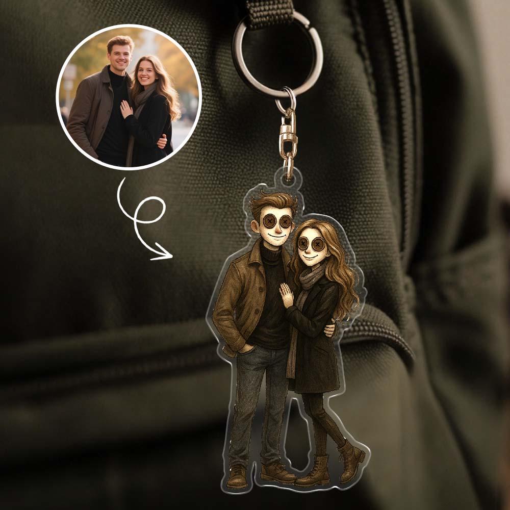 Personalized Photo Cartoon Style Button-Eye Figure Acrylic Keychain Custom Bag Charm Unique Keepsake Gift For Girlfriend