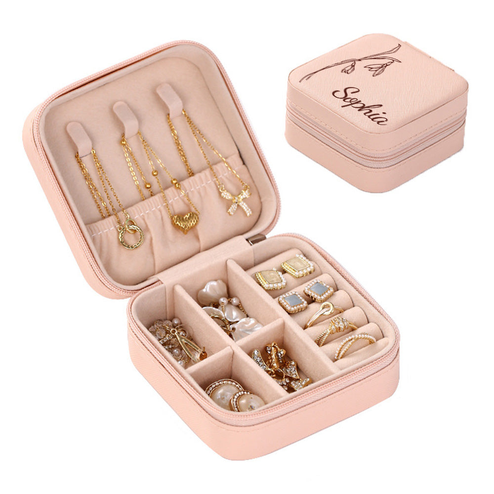 Personalized Birth Flower Jewelry Box – Custom Name Jewelry Organizer Gift for Her