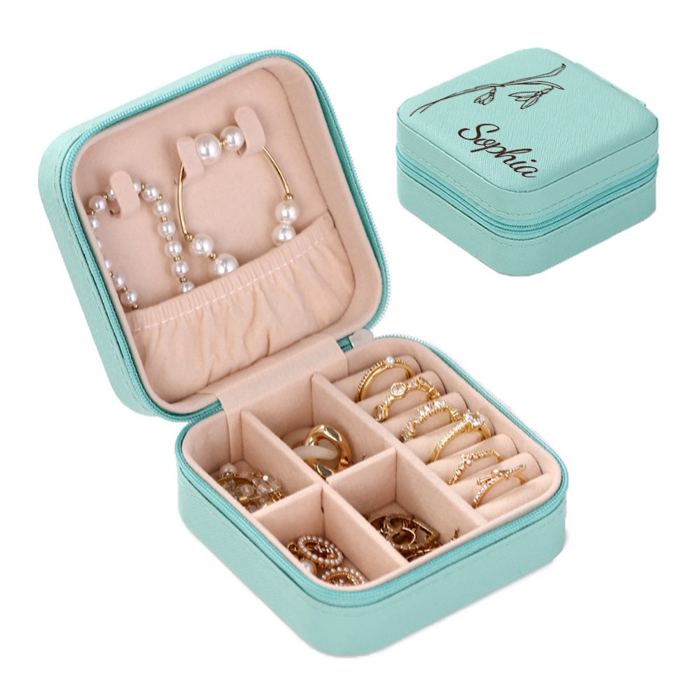 Personalized Birth Flower Jewelry Box – Custom Name Jewelry Organizer Gift for Her