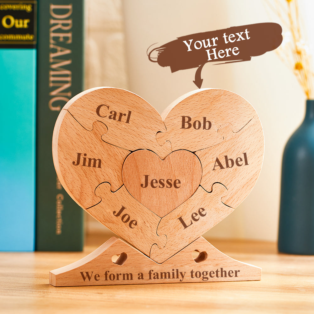 Personalized Engraved Wooden Heart Puzzle – Custom Family Name Home Decor Ornament Gift